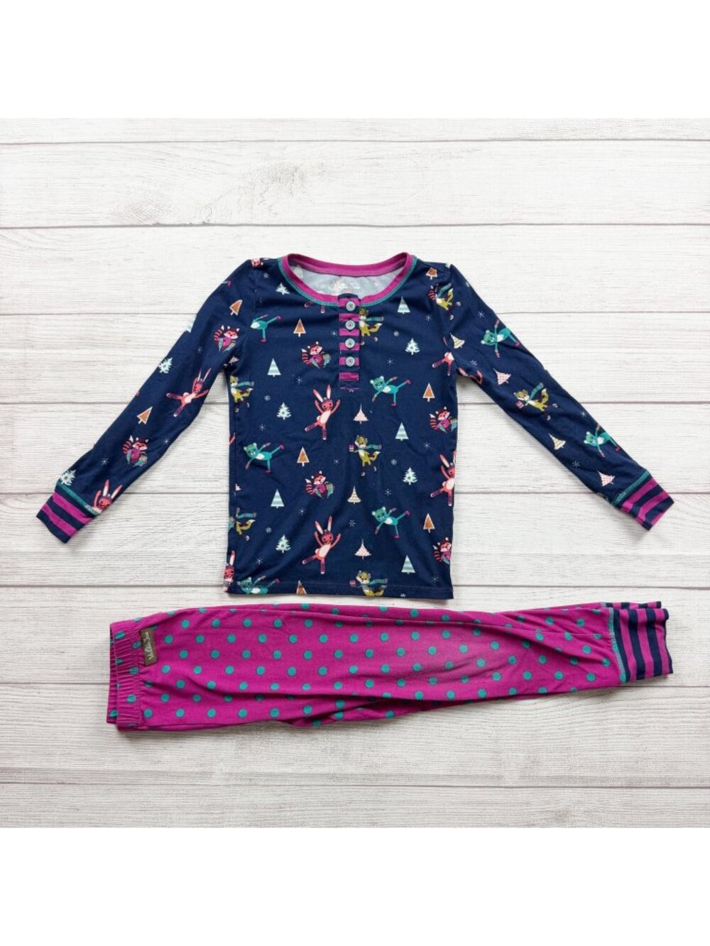 Matilda Jane Girls 2-Piece Pajama Set Holiday Animal Print Navy 6